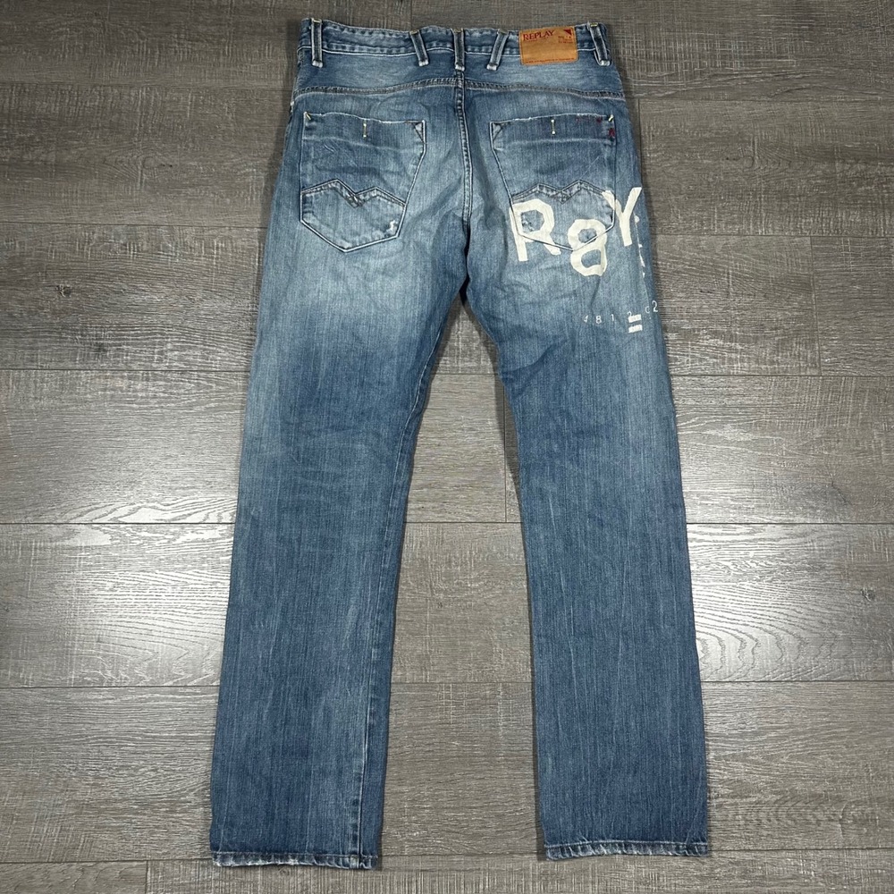 Replay Men Jeans Ravies Distressed Denim Straight Fit Waist 31 Length 32 - Picture 2 of 9